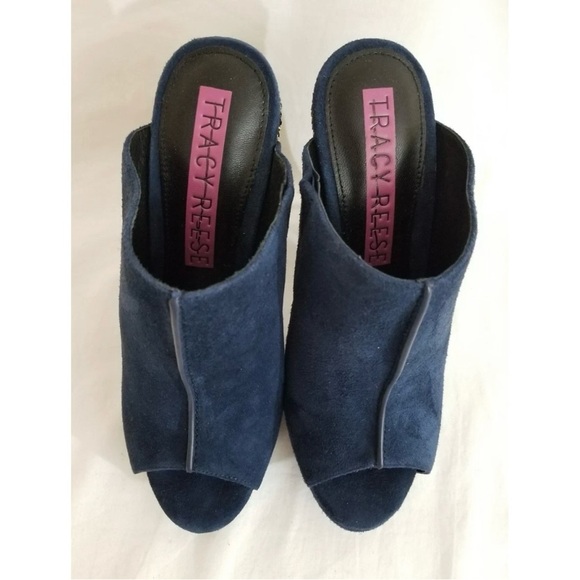 Tracy Reese Blue and Gold Mules with Glitter Block Heel - Picture 4 of 5